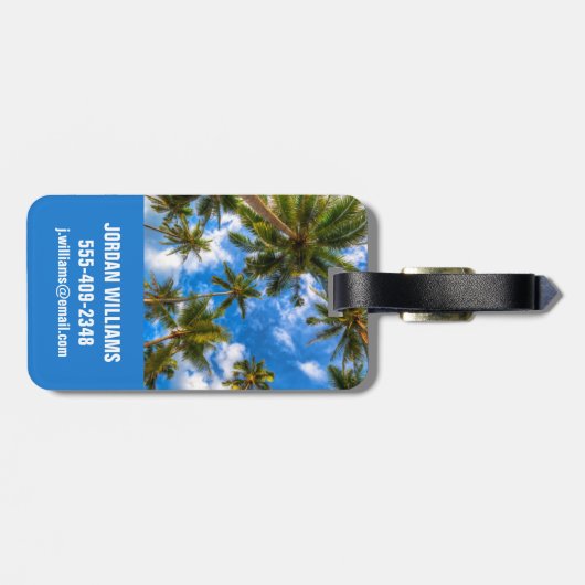 Tropical Beaches | Palm Trees on Blue Sky Bagagelabel (Achterkant horizontaal)