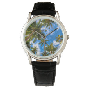 Tropical Beaches Palm Trees on Blue Sky Horloge
