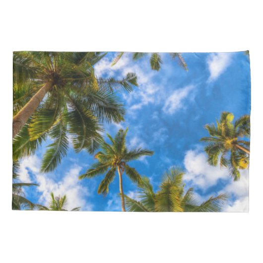 Tropical Beaches | Palm Trees on Blue Sky Kussensloop (Achterkant)