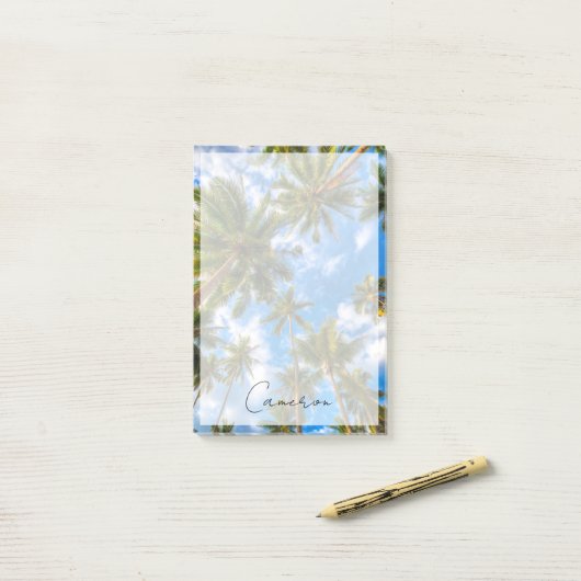 Tropical Beaches | Palm Trees on Blue Sky Post-it® Notes (Op bureau)