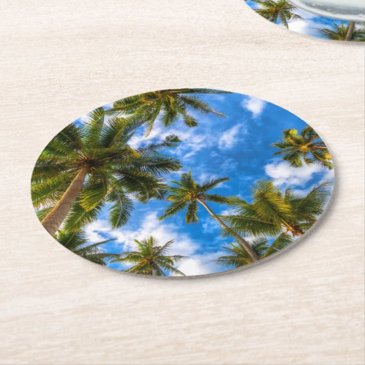 Tropical Beaches | Palm Trees on Blue Sky Ronde Kartonnen Onderzetter (Gebogen)