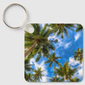 Tropical Beaches | Palm Trees on Blue Sky Sleutelhanger (Voorkant)