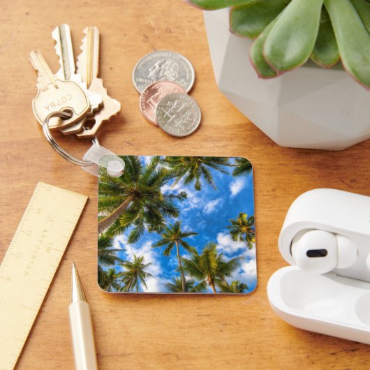 Tropical Beaches | Palm Trees on Blue Sky Sleutelhanger (Bureau)