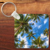 Tropical Beaches | Palm Trees on Blue Sky Sleutelhanger (Voorkant)