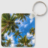 Tropical Beaches | Palm Trees on Blue Sky Sleutelhanger (Achterkant)