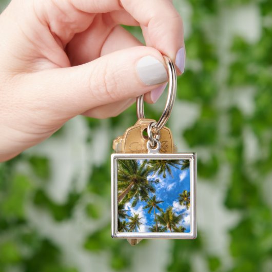 Tropical Beaches | Palm Trees on Blue Sky Sleutelhanger (Hand)