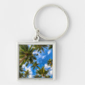Tropical Beaches | Palm Trees on Blue Sky Sleutelhanger (Voorkant)