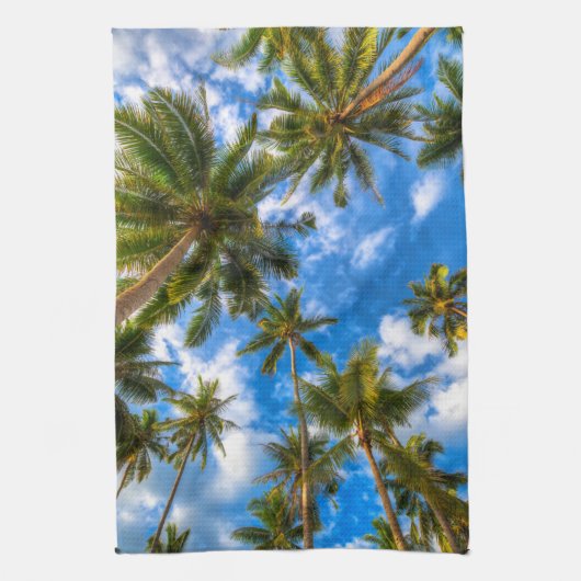 Tropical Beaches | Palm Trees on Blue Sky Theedoek (Verticaal)