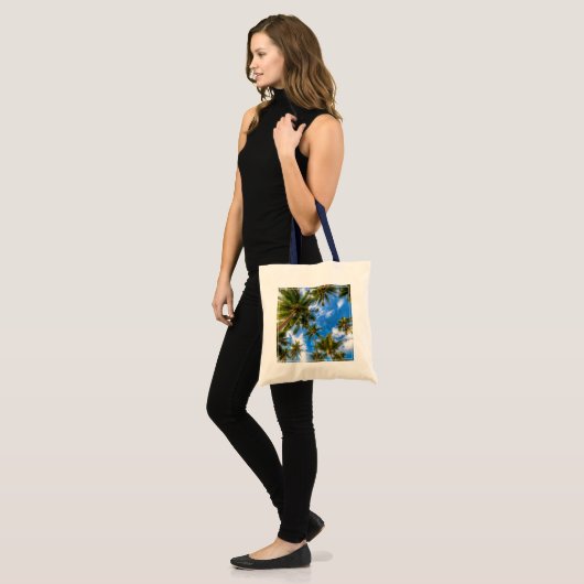 Tropical Beaches | Palm Trees on Blue Sky Tote Bag (Voorkant (model))