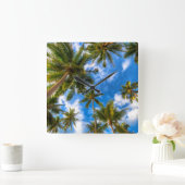 Tropical Beaches | Palm Trees on Blue Sky Vierkante Klok (Huis)