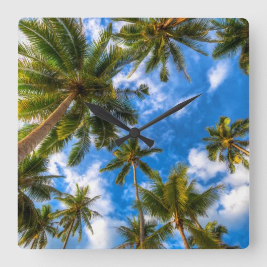 Tropical Beaches | Palm Trees on Blue Sky Vierkante Klok (Voorkant)