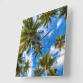Tropical Beaches | Palm Trees on Blue Sky Vierkante Klok (Hoek)