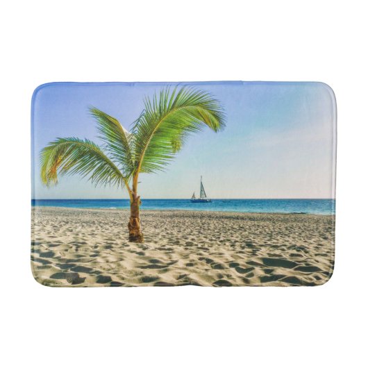 Tropical Beaches Sailboat, Palm Tree, Aruba Badmat (Voorkant)