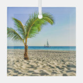Tropical Beaches Sailboat, Palm Tree, Aruba Glas Ornament (Voorkant)