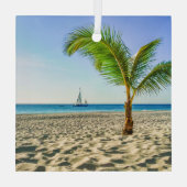 Tropical Beaches Sailboat, Palm Tree, Aruba Glas Ornament (Achterkant)
