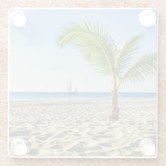 Tropical Beaches Sailboat, Palm Tree, Aruba Glazen Onderzetter (Achterkant)