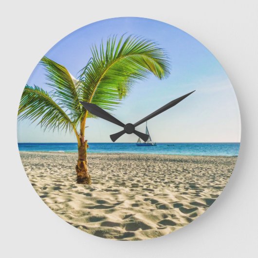 Tropical Beaches | Sailboat, Palm Tree, Aruba Grote Klok (Voorkant)