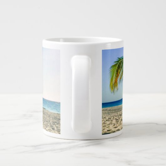 Tropical Beaches Sailboat, Palm Tree, Aruba Grote Koffiekop (Achterkant)