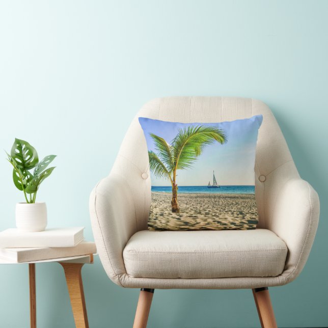 Tropical Beaches Sailboat, Palm Tree, Aruba Kussen (Stoel)