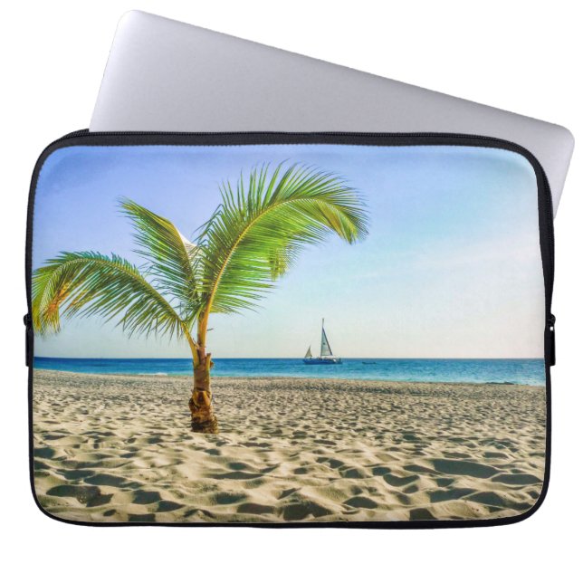 Tropical Beaches Sailboat, Palm Tree, Aruba Laptop Sleeve (Voorkant)