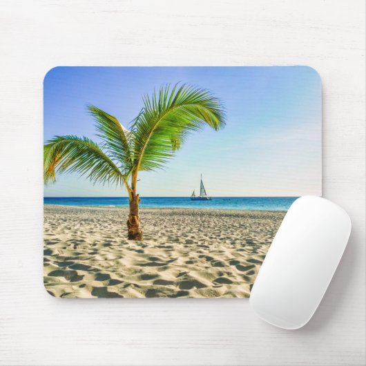 Tropical Beaches Sailboat, Palm Tree, Aruba Muismat (Met muis)
