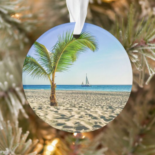Tropical Beaches Sailboat, Palm Tree, Aruba Ornament (Boom)