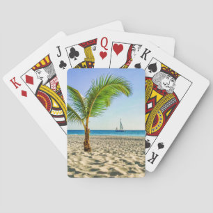 Tropical Beaches Sailboat, Palm Tree, Aruba Pokerkaarten