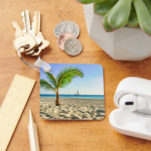 Tropical Beaches Sailboat, Palm Tree, Aruba Sleutelhanger (Bureau)
