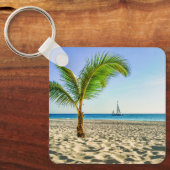 Tropical Beaches Sailboat, Palm Tree, Aruba Sleutelhanger (Voorkant)