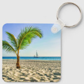 Tropical Beaches Sailboat, Palm Tree, Aruba Sleutelhanger (Achterkant)