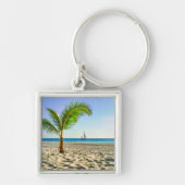 Tropical Beaches Sailboat, Palm Tree, Aruba Sleutelhanger (Voorkant)