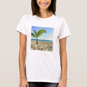 Tropical Beaches Sailboat, Palm Tree, Aruba T-shirt