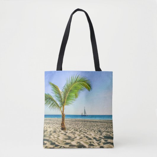Tropical Beaches Sailboat, Palm Tree, Aruba Tote Bag (Voorkant)