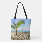 Tropical Beaches Sailboat, Palm Tree, Aruba Tote Bag (Achterkant)