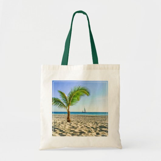 Tropical Beaches Sailboat, Palm Tree, Aruba Tote Bag (Voorkant)