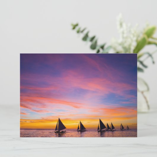 Tropical Beaches Sunset Sailboats, Phillipines Bedankkaart (Staand voorkant)