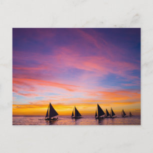 Tropical Beaches Sunset Sailboats, Phillipines Briefkaart