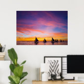 Tropical Beaches Sunset Sailboats, Phillipines Poster (Thuiskantoor)