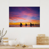 Tropical Beaches Sunset Sailboats, Phillipines Poster (Keuken)