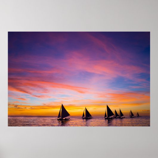 Tropical Beaches Sunset Sailboats, Phillipines Poster (Voorkant)