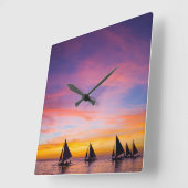 Tropical Beaches Sunset Sailboats, Phillipines Vierkante Klok (Hoek)