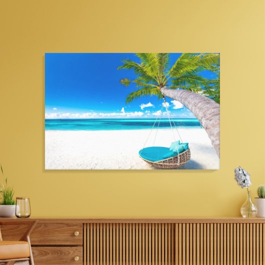 Tropical Beaches Tropical Landscape Beach Swing Canvas Afdruk (Insitu (Woonkamer))