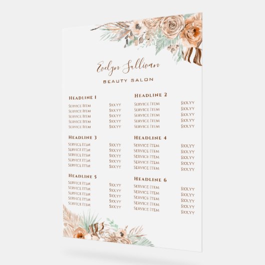 Tropical Beige en Mint prijslijst Acryl Bord (Hoek)