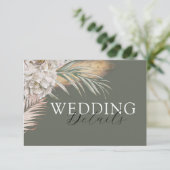 Tropical Beige Floral & Palm Wedding Details Informatiekaartje (Staand voorkant)