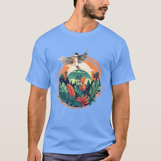 Tropical Bird and Jungle Sunset Scene family T-shirt (Voorkant)