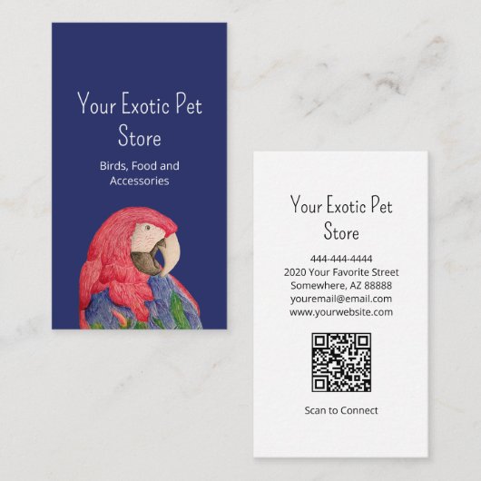 Tropical Bird Macaw Pet Store QR code Blue Visitekaartje (Voorkant / Achterkant)