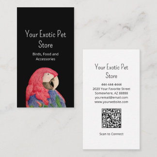 Tropical Bird Macaw QR code Pet Store Black Visitekaartje