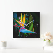 Tropical Bird of Paradis Floral Nature Fine Art Vierkante Klok (Huis)
