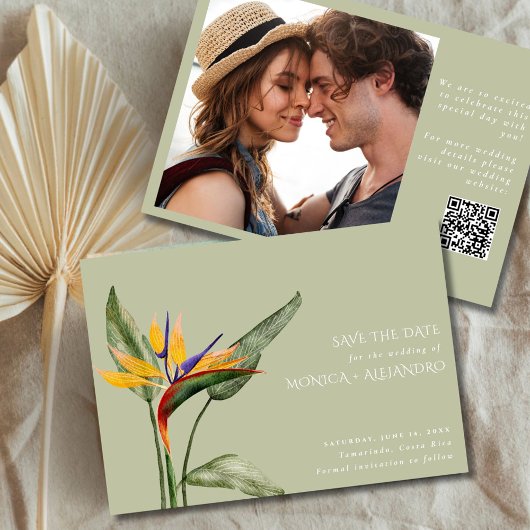Tropical Bird of Paradise Beach Wedding Photo  Save The Date