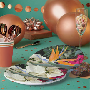 Tropical Bird of Paradise Plant en Poinsettias Papieren Bordje